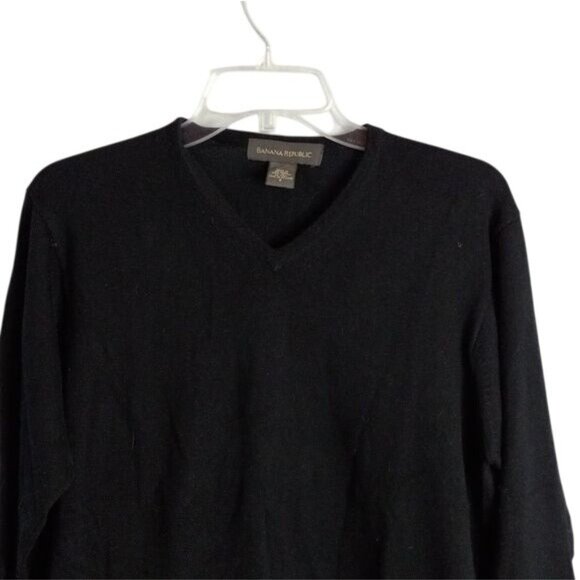 Banana Republic Size Small Black V-Neck Sweater Cotton Long Sleeve Lightweight - Picture 3 of 9